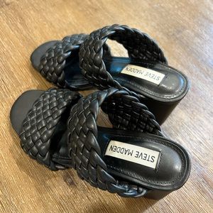 Steve Madden chic black braided leather block heel sandals